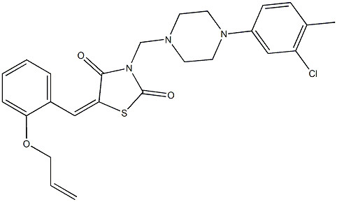 5-[2-(allyloxy)benzylidene]-3-{[4-(3-chloro-4-methylphenyl)-1-piperazinyl]methyl}-1,3-thiazolidine-2,4-dione 结构式