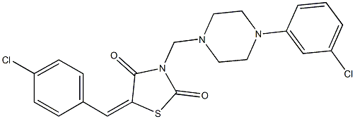 5-(4-chlorobenzylidene)-3-{[4-(3-chlorophenyl)-1-piperazinyl]methyl}-1,3-thiazolidine-2,4-dione 结构式