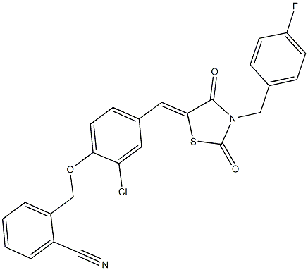 2-[(2-chloro-4-{[3-(4-fluorobenzyl)-2,4-dioxo-1,3-thiazolidin-5-ylidene]methyl}phenoxy)methyl]benzonitrile 结构式