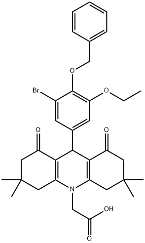 (9-[4-(benzyloxy)-3-bromo-5-ethoxyphenyl]-3,3,6,6-tetramethyl-1,8-dioxo-2,3,4,5,6,7,8,9-octahydro-10(1H)-acridinyl)acetic acid 结构式