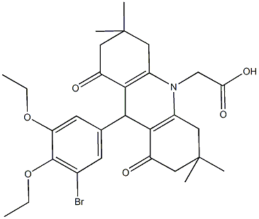 (9-(3-bromo-4,5-diethoxyphenyl)-3,3,6,6-tetramethyl-1,8-dioxo-2,3,4,5,6,7,8,9-octahydro-10(1H)-acridinyl)acetic acid 结构式
