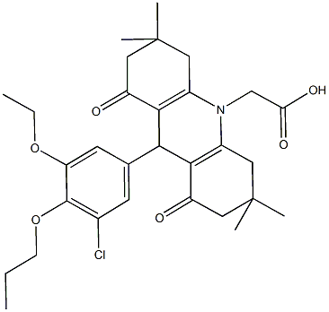(9-(3-chloro-5-ethoxy-4-propoxyphenyl)-3,3,6,6-tetramethyl-1,8-dioxo-2,3,4,5,6,7,8,9-octahydro-10(1H)-acridinyl)acetic acid 结构式