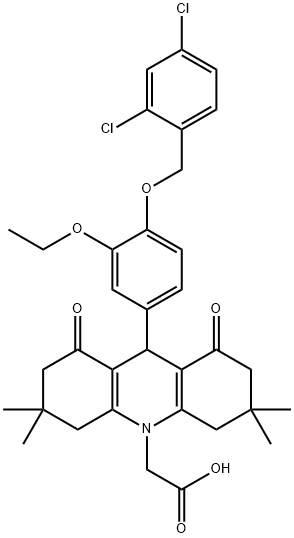 (9-{4-[(2,4-dichlorobenzyl)oxy]-3-ethoxyphenyl}-3,3,6,6-tetramethyl-1,8-dioxo-2,3,4,5,6,7,8,9-octahydro-10(1H)-acridinyl)acetic acid 结构式