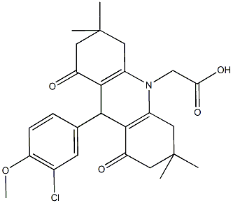 (9-(3-chloro-4-methoxyphenyl)-3,3,6,6-tetramethyl-1,8-dioxo-2,3,4,5,6,7,8,9-octahydro-10(1H)-acridinyl)acetic acid 结构式