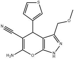 6-amino-3-(methoxymethyl)-4-thien-3-yl-1,4-dihydropyrano[2,3-c]pyrazole-5-carbonitrile 结构式