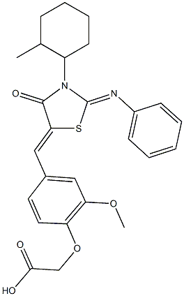 (2-methoxy-4-{[3-(2-methylcyclohexyl)-4-oxo-2-(phenylimino)-1,3-thiazolidin-5-ylidene]methyl}phenoxy)acetic acid 结构式