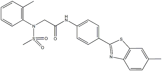 N-[4-(6-methyl-1,3-benzothiazol-2-yl)phenyl]-2-[2-methyl(methylsulfonyl)anilino]acetamide 结构式