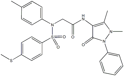 N-(1,5-dimethyl-3-oxo-2-phenyl-2,3-dihydro-1H-pyrazol-4-yl)-2-(4-methyl{[4-(methylsulfanyl)phenyl]sulfonyl}anilino)acetamide 结构式
