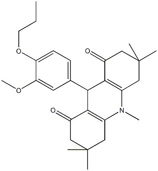 9-(3-methoxy-4-propoxyphenyl)-3,3,6,6,10-pentamethyl-3,4,6,7,9,10-hexahydro-1,8(2H,5H)-acridinedione 结构式