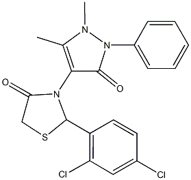 2-(2,4-dichlorophenyl)-3-(1,5-dimethyl-3-oxo-2-phenyl-2,3-dihydro-1H-pyrazol-4-yl)-1,3-thiazolidin-4-one 结构式