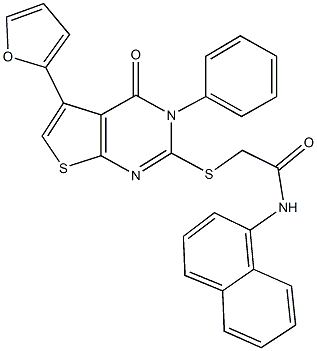 2-{[5-(2-furyl)-4-oxo-3-phenyl-3,4-dihydrothieno[2,3-d]pyrimidin-2-yl]sulfanyl}-N-(1-naphthyl)acetamide 结构式