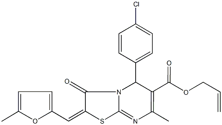 allyl 5-(4-chlorophenyl)-7-methyl-2-[(5-methyl-2-furyl)methylene]-3-oxo-2,3-dihydro-5H-[1,3]thiazolo[3,2-a]pyrimidine-6-carboxylate 结构式