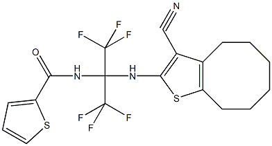 N-[1-[(3-cyano-4,5,6,7,8,9-hexahydrocycloocta[b]thien-2-yl)amino]-2,2,2-trifluoro-1-(trifluoromethyl)ethyl]-2-thiophenecarboxamide 结构式