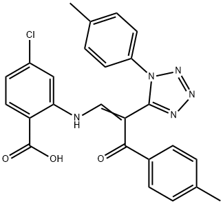 4-chloro-2-({3-(4-methylphenyl)-2-[1-(4-methylphenyl)-1H-tetraazol-5-yl]-3-oxo-1-propenyl}amino)benzoic acid 结构式