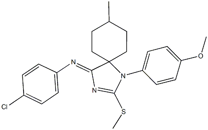 N-(4-chlorophenyl)-N-[1-(4-methoxyphenyl)-8-methyl-2-(methylsulfanyl)-1,3-diazaspiro[4.5]dec-2-en-4-ylidene]amine 结构式