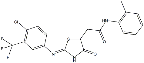 2-(2-{[4-chloro-3-(trifluoromethyl)phenyl]imino}-4-oxo-1,3-thiazolidin-5-yl)-N-(2-methylphenyl)acetamide 结构式