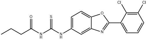 N-butyryl-N'-[2-(2,3-dichlorophenyl)-1,3-benzoxazol-5-yl]thiourea 结构式