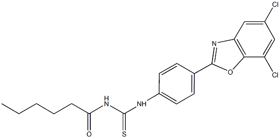 N-[4-(5,7-dichloro-1,3-benzoxazol-2-yl)phenyl]-N'-hexanoylthiourea 结构式