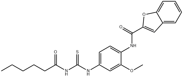 N-(4-{[(hexanoylamino)carbothioyl]amino}-2-methoxyphenyl)-1-benzofuran-2-carboxamide 结构式