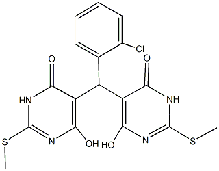 5-{(2-chlorophenyl)[4-hydroxy-2-(methylsulfanyl)-6-oxo-1,6-dihydro-5-pyrimidinyl]methyl}-6-hydroxy-2-(methylsulfanyl)-4(3H)-pyrimidinone 结构式