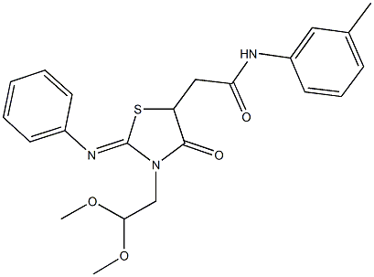 2-[3-(2,2-dimethoxyethyl)-4-oxo-2-(phenylimino)-1,3-thiazolidin-5-yl]-N-(3-methylphenyl)acetamide 结构式