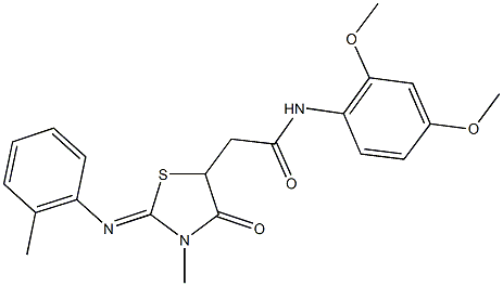 N-(2,4-dimethoxyphenyl)-2-{3-methyl-2-[(2-methylphenyl)imino]-4-oxo-1,3-thiazolidin-5-yl}acetamide 结构式