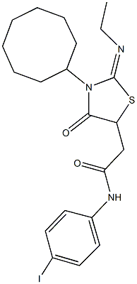 2-[3-cyclooctyl-2-(ethylimino)-4-oxo-1,3-thiazolidin-5-yl]-N-(4-iodophenyl)acetamide 结构式