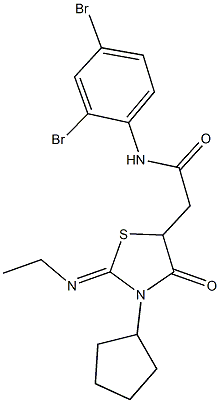 2-[3-cyclopentyl-2-(ethylimino)-4-oxo-1,3-thiazolidin-5-yl]-N-(2,4-dibromophenyl)acetamide 结构式