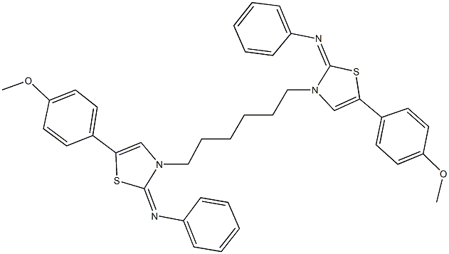 N-(5-(4-methoxyphenyl)-3-[6-(5-(4-methoxyphenyl)-2-(phenylimino)-1,3-thiazol-3(2H)-yl)hexyl]-1,3-thiazol-2(3H)-ylidene)-N-phenylamine 结构式