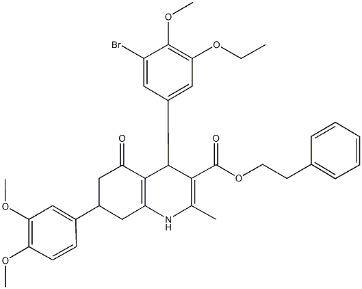 2-phenylethyl 4-(3-bromo-5-ethoxy-4-methoxyphenyl)-7-(3,4-dimethoxyphenyl)-2-methyl-5-oxo-1,4,5,6,7,8-hexahydro-3-quinolinecarboxylate 结构式