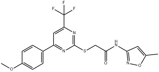 2-{[4-(4-methoxyphenyl)-6-(trifluoromethyl)-2-pyrimidinyl]sulfanyl}-N-(5-methyl-3-isoxazolyl)acetamide 结构式