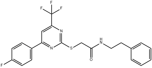 2-{[4-(4-fluorophenyl)-6-(trifluoromethyl)-2-pyrimidinyl]sulfanyl}-N-(2-phenylethyl)acetamide 结构式