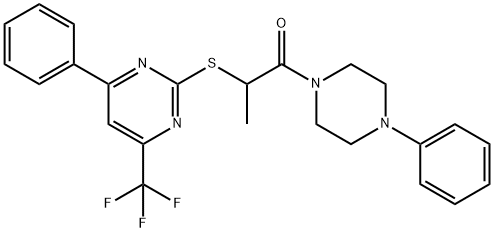 1-methyl-2-oxo-2-(4-phenyl-1-piperazinyl)ethyl 4-phenyl-6-(trifluoromethyl)-2-pyrimidinyl sulfide 结构式