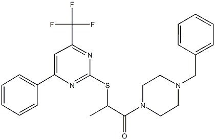 2-(4-benzyl-1-piperazinyl)-1-methyl-2-oxoethyl 4-phenyl-6-(trifluoromethyl)-2-pyrimidinyl sulfide 结构式
