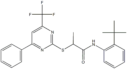 N-(2-tert-butylphenyl)-2-{[4-phenyl-6-(trifluoromethyl)-2-pyrimidinyl]sulfanyl}propanamide 结构式