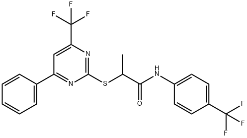 2-{[4-phenyl-6-(trifluoromethyl)-2-pyrimidinyl]sulfanyl}-N-[4-(trifluoromethyl)phenyl]propanamide 结构式