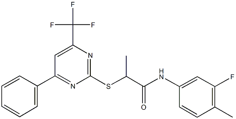 N-(3-fluoro-4-methylphenyl)-2-{[4-phenyl-6-(trifluoromethyl)-2-pyrimidinyl]sulfanyl}propanamide 结构式