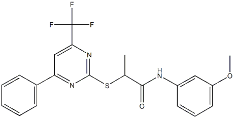 N-(3-methoxyphenyl)-2-{[4-phenyl-6-(trifluoromethyl)-2-pyrimidinyl]sulfanyl}propanamide 结构式