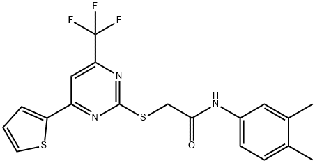 N-(3,4-dimethylphenyl)-2-{[4-(2-thienyl)-6-(trifluoromethyl)-2-pyrimidinyl]sulfanyl}acetamide 结构式