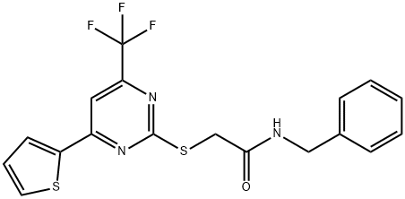 N-benzyl-2-{[4-(2-thienyl)-6-(trifluoromethyl)-2-pyrimidinyl]sulfanyl}acetamide 结构式