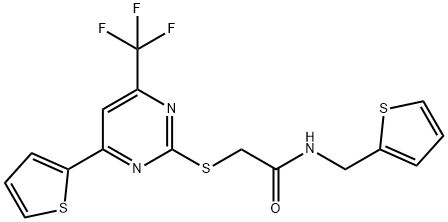 N-(2-thienylmethyl)-2-{[4-(2-thienyl)-6-(trifluoromethyl)-2-pyrimidinyl]sulfanyl}acetamide 结构式