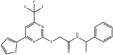 N-(1-phenylethyl)-2-{[4-(2-thienyl)-6-(trifluoromethyl)-2-pyrimidinyl]sulfanyl}acetamide 结构式