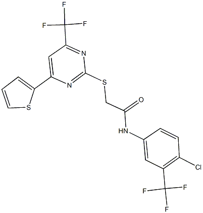 N-[4-chloro-3-(trifluoromethyl)phenyl]-2-{[4-(2-thienyl)-6-(trifluoromethyl)-2-pyrimidinyl]sulfanyl}acetamide 结构式