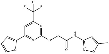 2-{[4-(2-furyl)-6-(trifluoromethyl)-2-pyrimidinyl]sulfanyl}-N-(5-methyl-3-isoxazolyl)acetamide 结构式