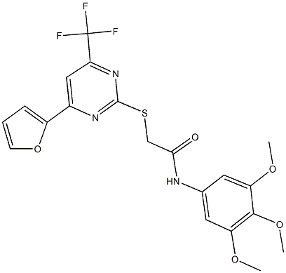 2-{[4-(2-furyl)-6-(trifluoromethyl)-2-pyrimidinyl]sulfanyl}-N-(3,4,5-trimethoxyphenyl)acetamide 结构式