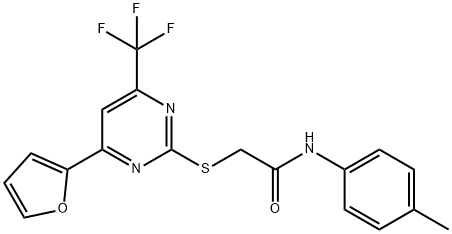 2-{[4-(2-furyl)-6-(trifluoromethyl)-2-pyrimidinyl]sulfanyl}-N-(4-methylphenyl)acetamide 结构式