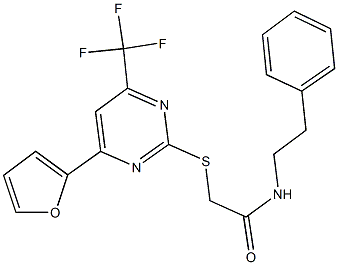 2-{[4-(2-furyl)-6-(trifluoromethyl)-2-pyrimidinyl]sulfanyl}-N-(2-phenylethyl)acetamide 结构式