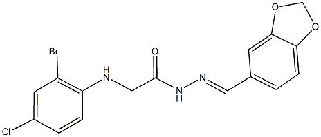 N'-(1,3-benzodioxol-5-ylmethylene)-2-(2-bromo-4-chloroanilino)acetohydrazide 结构式