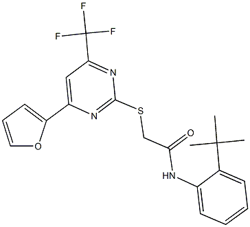 N-(2-tert-butylphenyl)-2-{[4-(2-furyl)-6-(trifluoromethyl)-2-pyrimidinyl]sulfanyl}acetamide 结构式