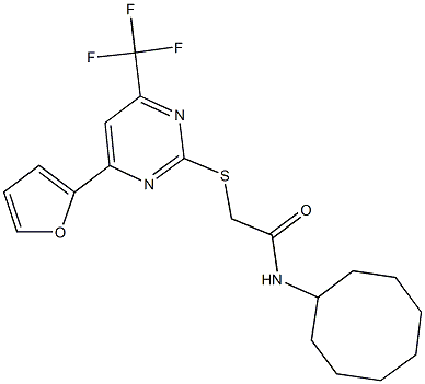 N-cyclooctyl-2-{[4-(2-furyl)-6-(trifluoromethyl)-2-pyrimidinyl]sulfanyl}acetamide 结构式